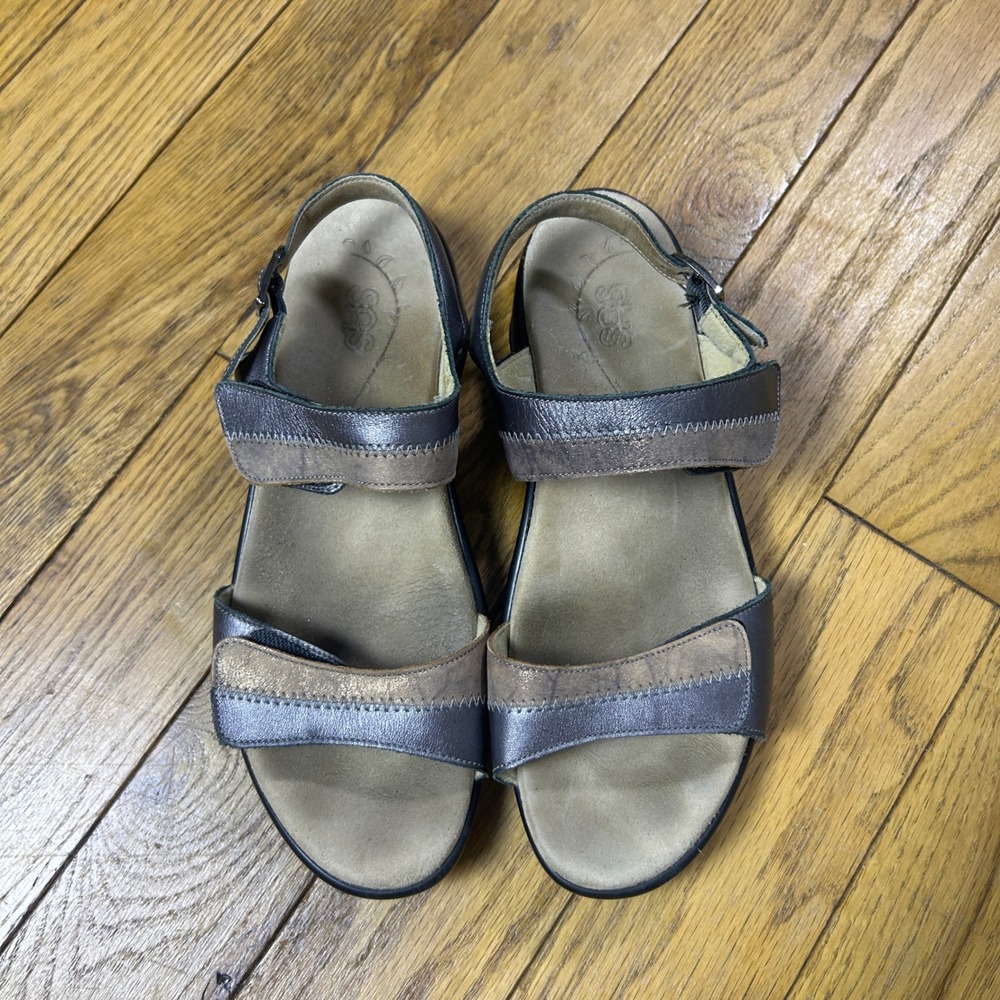 SAS Nudu Metallic Pewter Leather Comfort Sandals Womens 8 M Made in USA